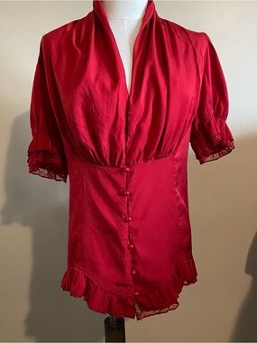 SCARLET DARKNESS Women Victorian
Blouse Short Sleeve Ruffle Shirt Lace Tie Up XL